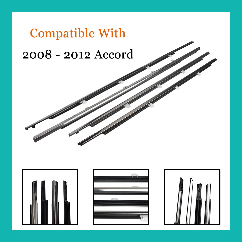 4Pcs Car Window Moulding Trim Seal Belt Weatherstrip Comptabile with Accord 2008 - 2012