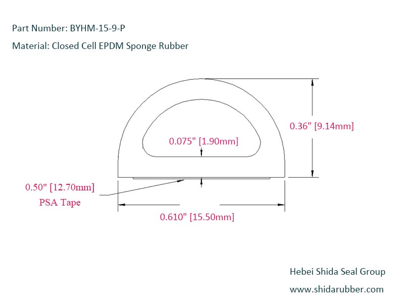 2026.4.1 D-shaped EPDM sponge rubber seal H 0.36 in x W 0.61 in Made in China