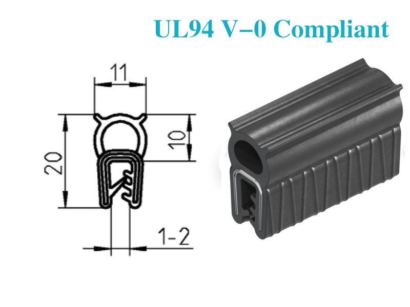 Edge Trim Profile 20x11 EPDM fire resistant self-clamping UL94-V0 Edge Trim Profile 20x11 EPDM fire resistant self-clamping UL94-V0
